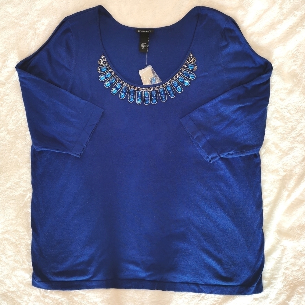 NWT Lane Bryant Jeweled Scoop Neck 3/4 Sleeve Top in Royal Blue - Sz 26/28
